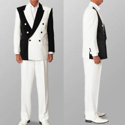 Exquisite Splicing Men Suit Tailor-Made 2 Pieces Blazer Pants New Double Breasted Black WhiteBusiness Causal Party Prom Tailored