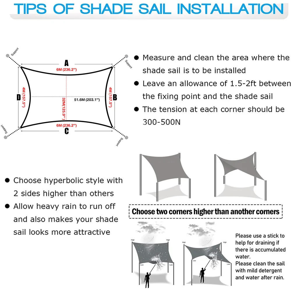 Description Picture 2 of itemWaterproof Sun Shade Sail Canopy Rectangle UV Block Sun Shelter For Outdoor Garden Patio Backyard Terraza Awning Privacy Screen