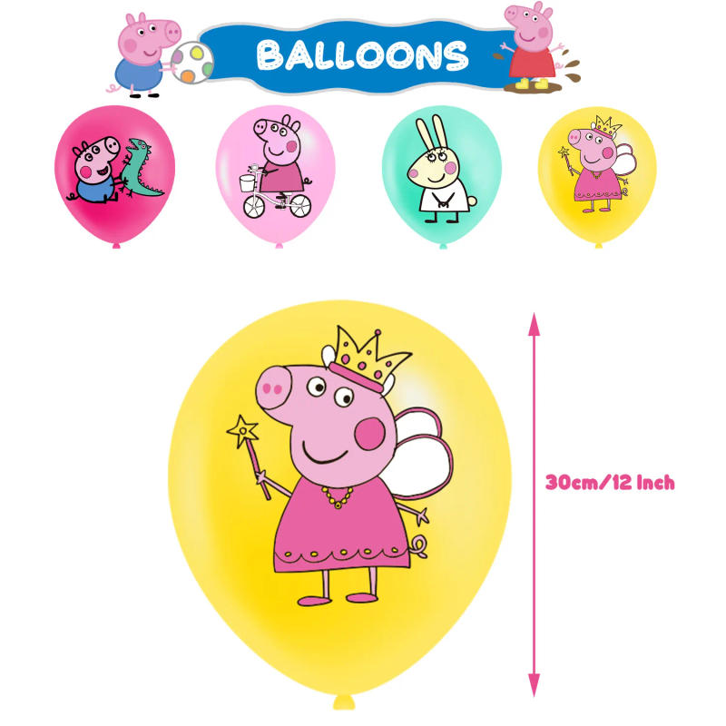 Description Picture 4 of itemPeppaed Pig Balloon Family Pink George Rebecca Susy Banner Flag Cake Topper Party Supplies Festivel Gift 12in Latex Ballon Decor