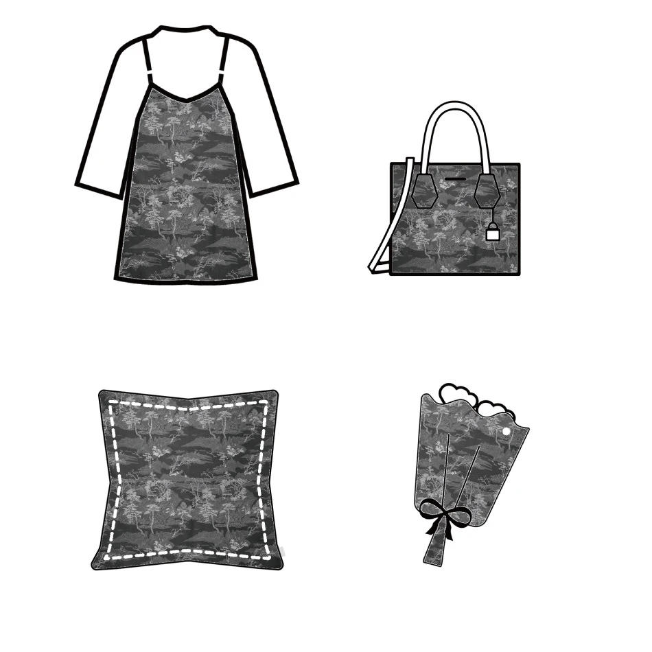 Description Picture 2 of itemChinese Style Black Gray Mountain Pattern Yarn Dyed Jacquard Fabric Antique Dress Cheongsam Diy Sewing Fabric