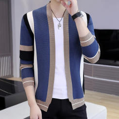 Spring Autumn Men's Cardigan Striped Sweatercoat Long Sleeve Knitted Sweaters Fashion Slim Fit Streetwear Knit Jacket Coat Men