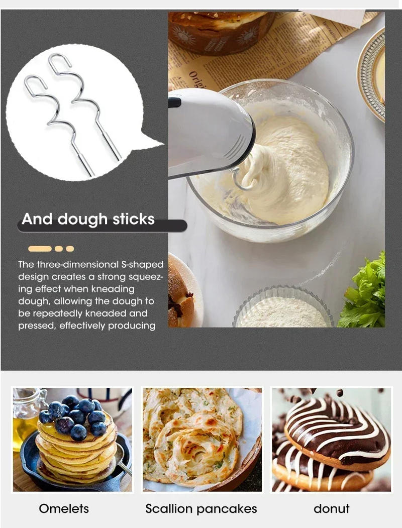 Description Picture 5 of itemElectric Flour Blender Egg Beater Handheld Food Cake Bread Baking Dough Mixer for Kitchen Cooking 7 Speed Cream Blender