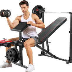 Olympic Weight Bench, 900 LBS Adjustable Weight Bench and Squat Rack, Bench Press Set with Leg Extension, Preacher Curl Pad, Wor