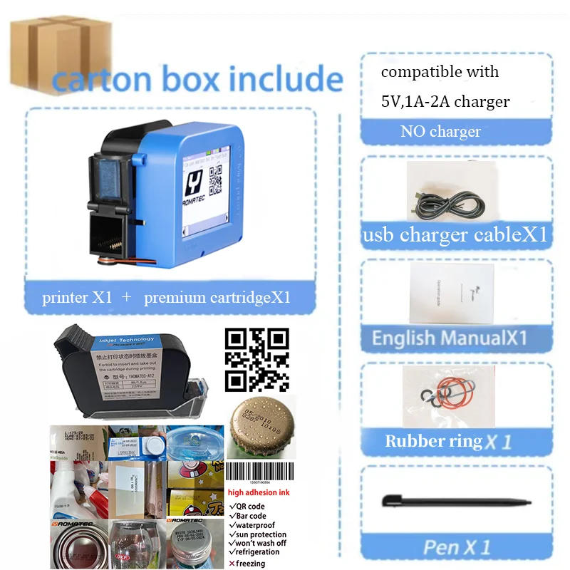 Description Picture 2 of itemHave ink: 12.7mm inkjet printing gun QR Bar Batch Code Date Logo Expiry Label Portable mini Handheld Jet Thermal Inkjet Printer