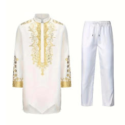 Men'S Long Trousers Set African Clothing Loose Hot Gold Long Sleeve Top And Pants Fashion Solid Pants Set For Men Formal
