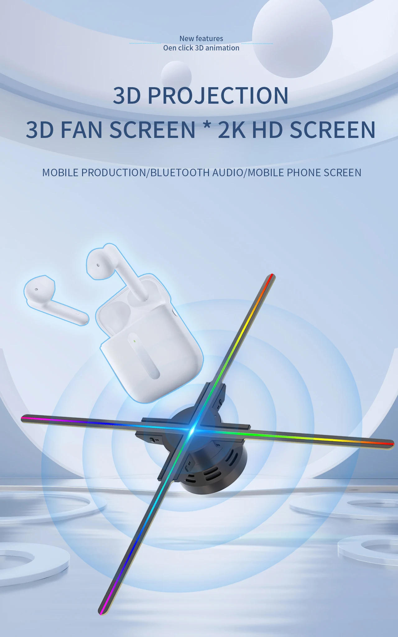 Description Picture 3 of item3D Holographic Projector Fan Wifi Led Sign Hologram Lamp Player Remote Advertise Display Advertising Display Logo Projector