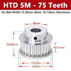 1pc 5M 75 Teeth Timing Pulley HTD5M Aluminum Alloy Synchronous Wheel For Belt Width 15/20mm 75T Bore 10-19mm Pitch 5mm