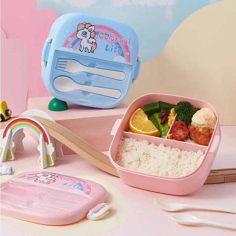Description Picture 2 of itemBento Lunch Box for Kids Girls Cartoon Students Kawaii Cute Pony Heated 3 Grid Sandwich Snack Food Box Special Canteen