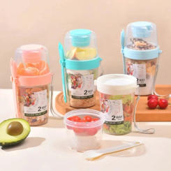 Breakfast Oatmeal Cereal Nut Yogurt Salad Cup Seal Container Set with Fork Sauce Cup Lid Bento Tuppers Food Taper Bowl Lunch Box
