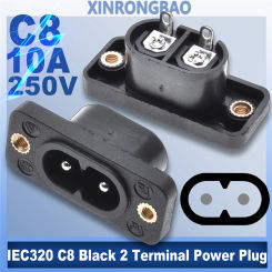 High Quality IE320 C8 Power Plug Black 2 Terminal Power Plug Inlet Socket 2-pin terminal welding pin with thread AC 250V 2.5A/5A