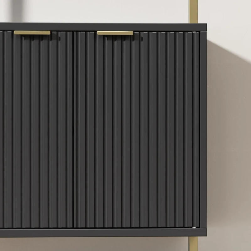 Description Picture 4 of itemSet of 2 Ladder Bookshelf with Cabinet,  6-Tier Display Rack for Living/Bedroom, Home & Office, Black & Gold,Bookcases