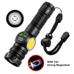 High Power Spotlight Long Range LED Flashlight With Side COB Light Type-C Charging Zoomable Aluminum Alloy Torch Lantern