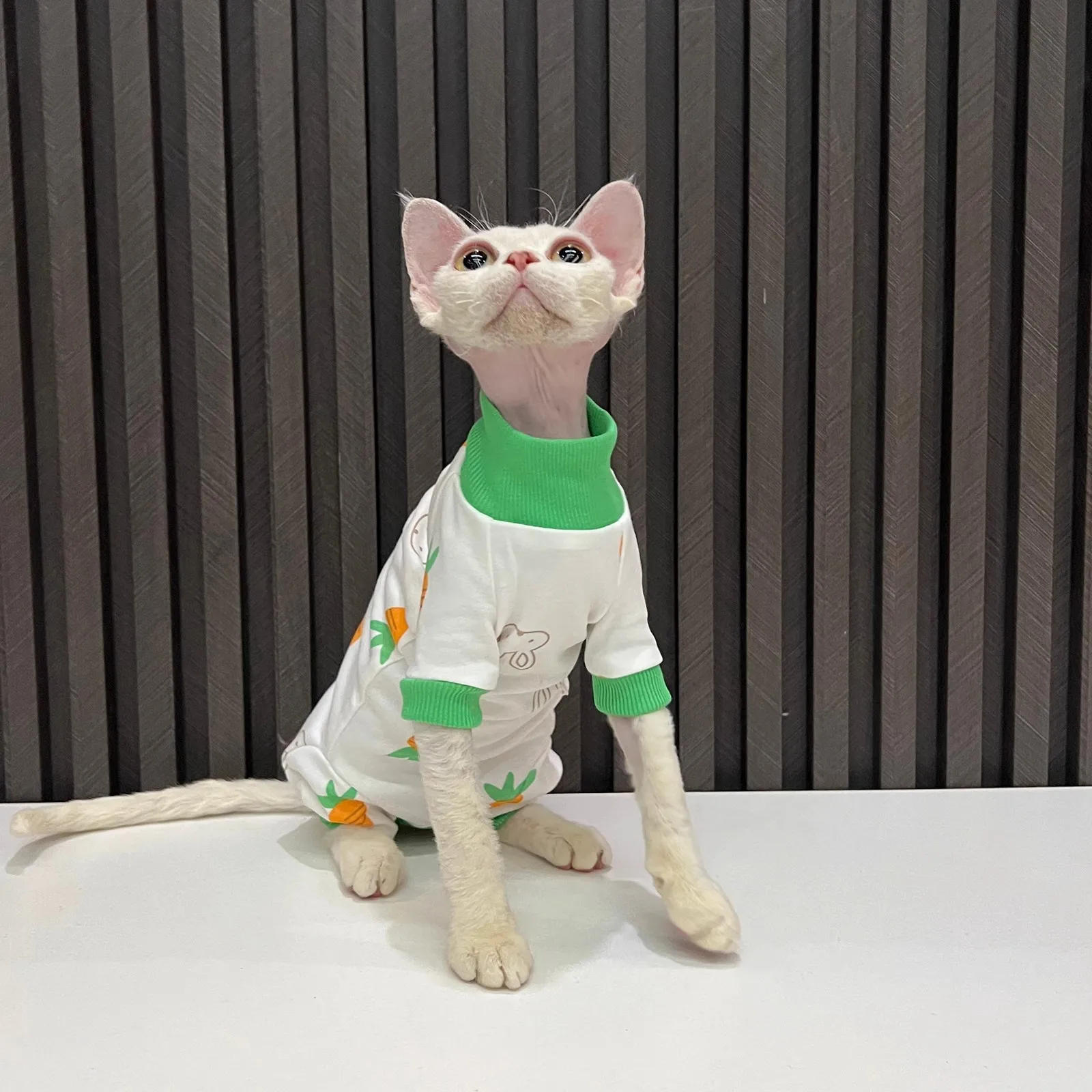 Description Picture 6 of itemSpring Autumn Cat Clothes for Cats Cherry Print Sphynx Hairless Cat Jumpsuit Turtleneck Full Coverage Kitten Cat Pajamas Onesies