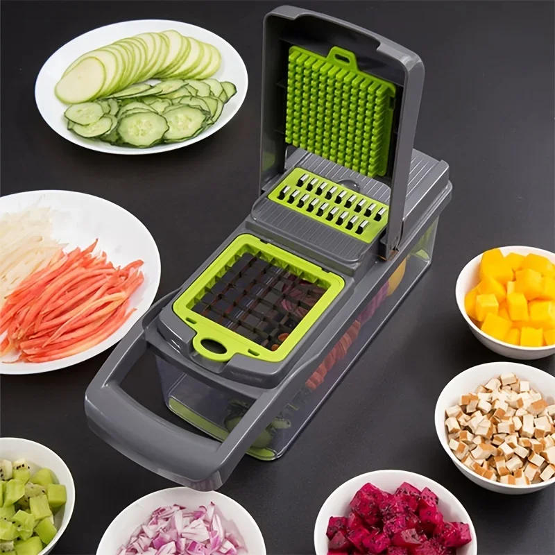 Description Picture 5 of item14pcs/Set Vegetable Chopper Multifunctional Fruit Slicer Manual Food Grater Cutter With Container Mincer Chopper Kitchen Stuff