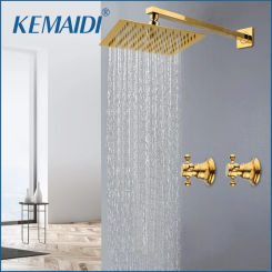KEMAIDI Gold Plated Bathtub Shower Mixer 10 Inch Shower Head 2 handle Shower Faucets Set Rainfall Shower System Wall Mount