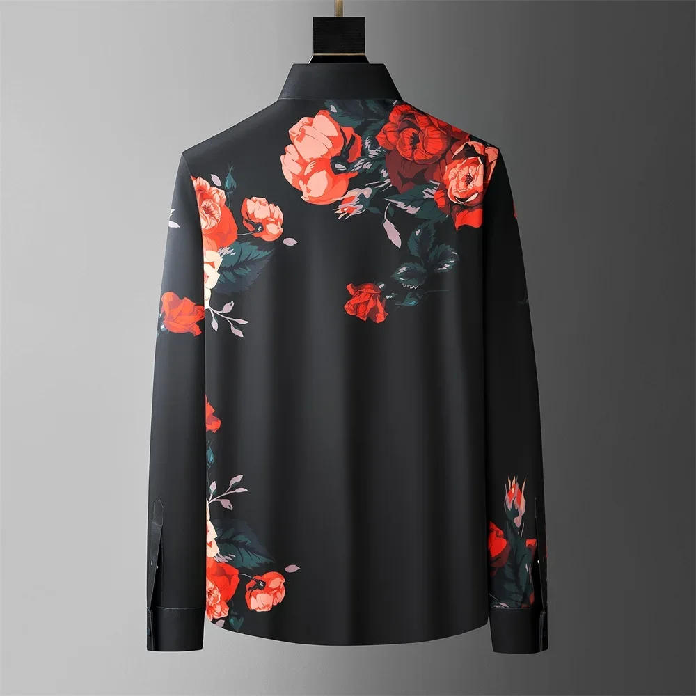 Description Picture 3 of item2024 Spring Flower Shirts Men Long Sleeve Casual Shirts Seamless Elastic Business Formal Dress Shirts Social Party Tuxedo Blouse
