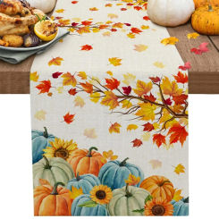 Fall Thanksgiving Pumpkin Maple Leaves Linen Table Runners Dresser Scarves Farmhouse Kitchen Table Runners Holiday Decorations