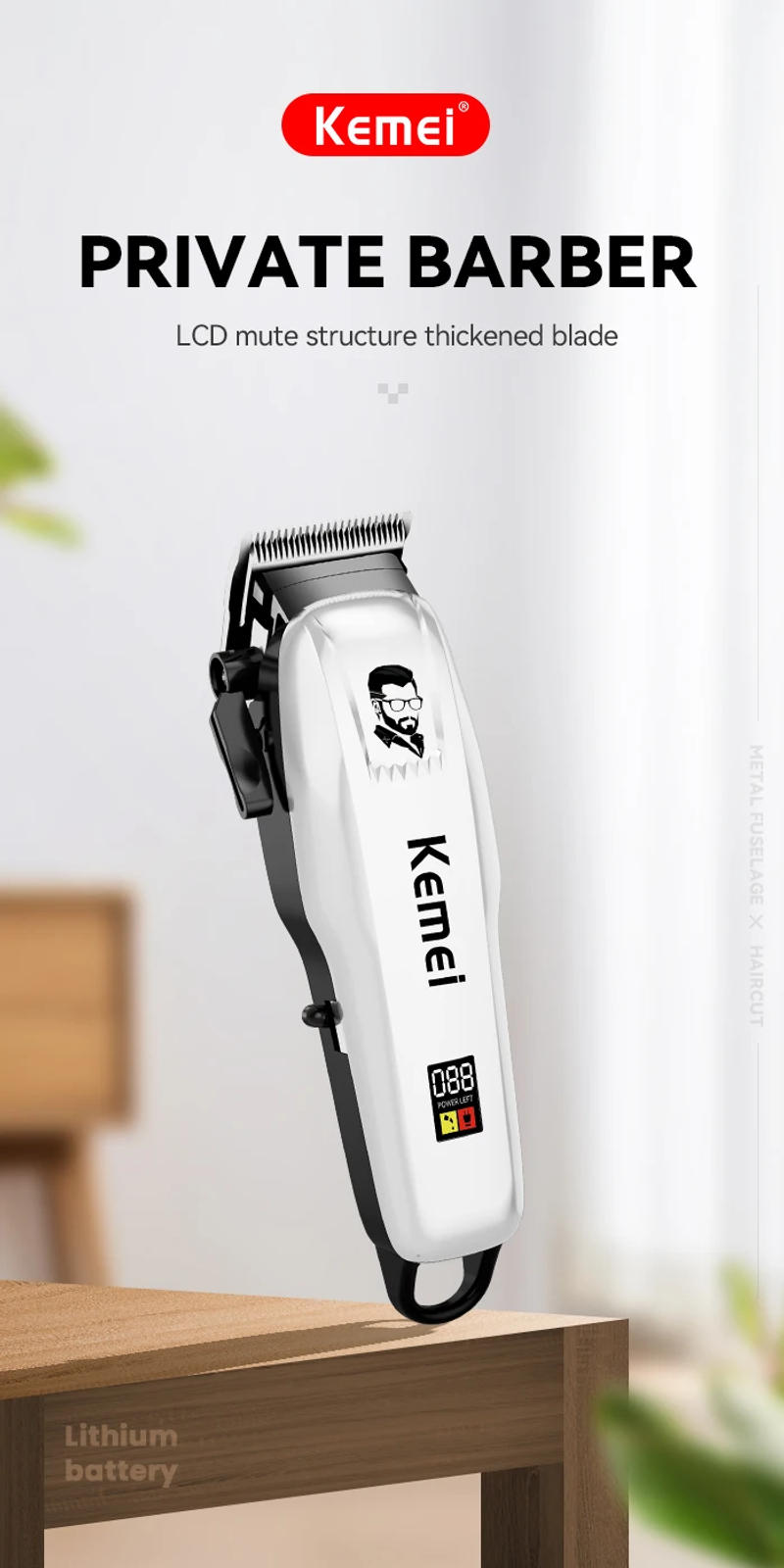 Description Picture 3 of itemKemei KM-PG809A KM-PG232 LCD USB Charging Hair Clipper Adjustable Professional Cutting Machine KM-3382 Shaver Trimmer For men