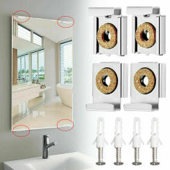 4pcs Bathroom Mirror Glass Wall Hanging Fixing Kit Frameless Clips Mounting Hanger Clamp Chrome Wall Brackets Clamps