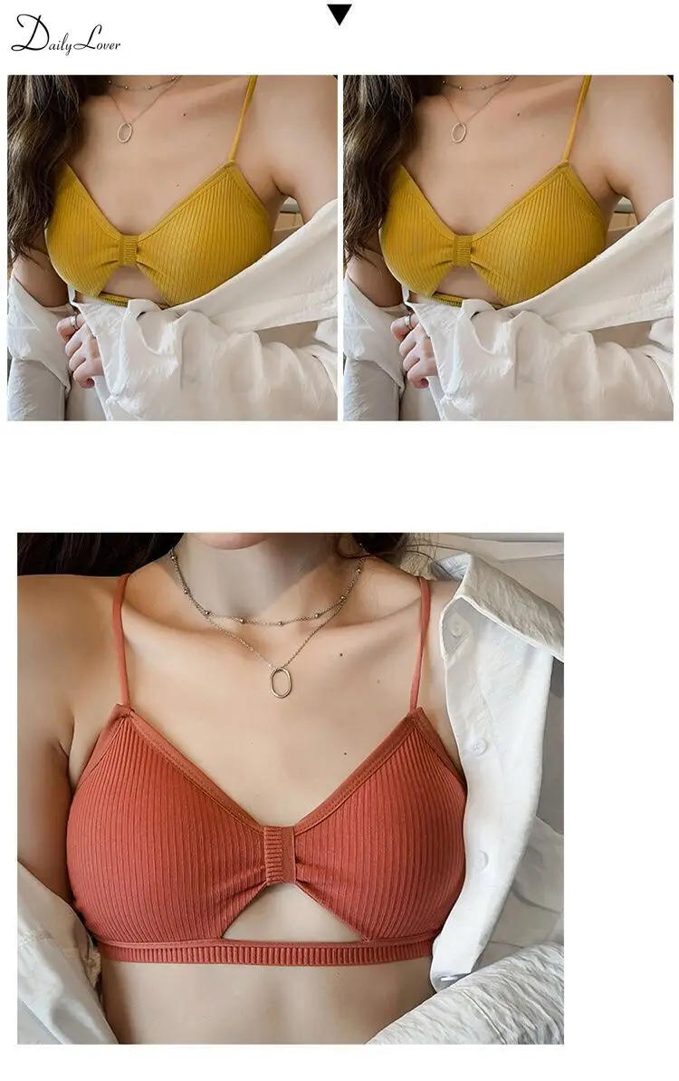 Description Picture 4 of item1pc Women Tube Top Bralette Female Underwear Sexy Sling Tops Bra Girl Comfort Underwear Push Up Bra Gathered T-Back Sports Bra