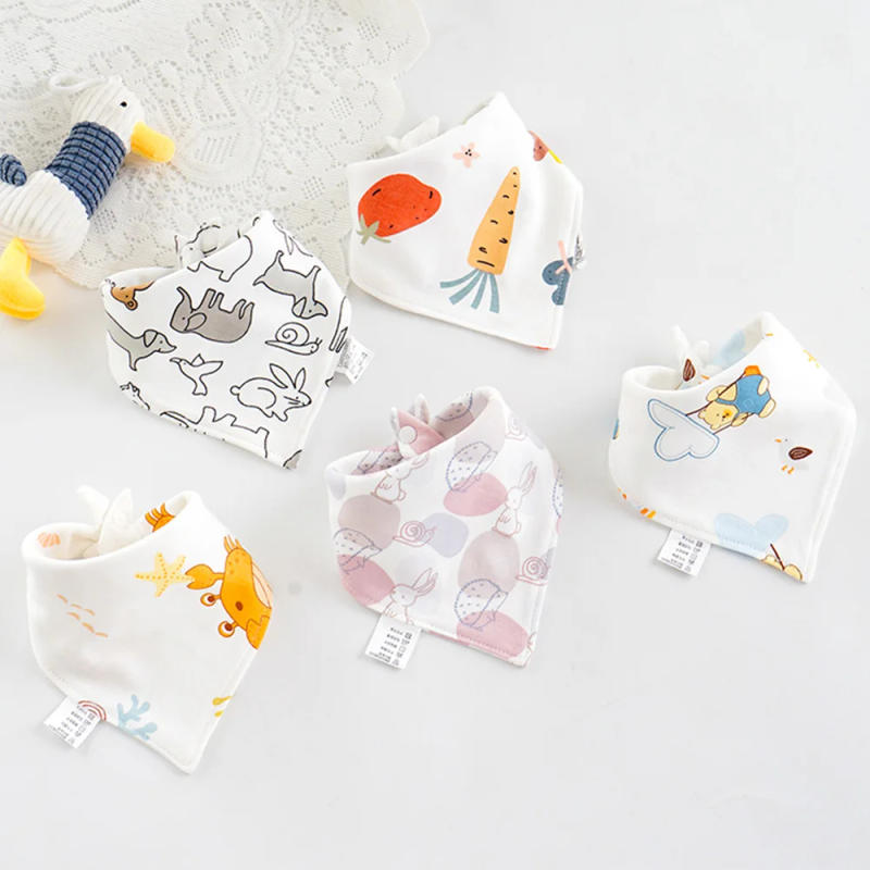 Description Picture 6 of item5 Pieces Baby Bibs Set Cotton Triangle Kids Feeding Burp Cloth Saliva Towel Teething Drooling Bandana Bib Newborn Baby Stuff