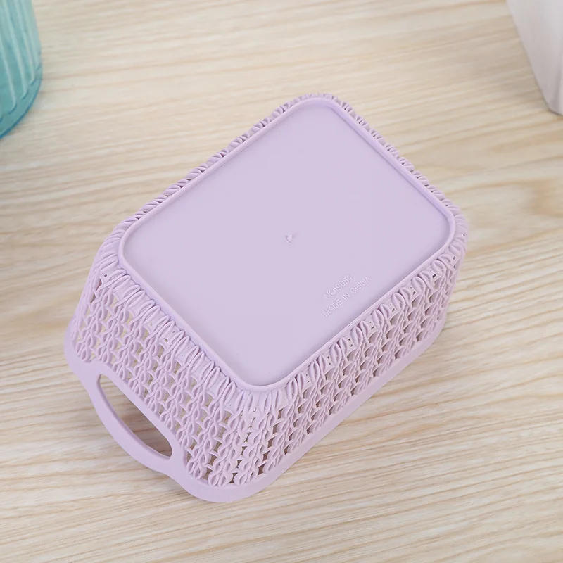 Description Picture 5 of item1pc Storage Basket Hollow Portable Sundries Carved Out Rattan Plastic Organizer Container Kitchen Home Office