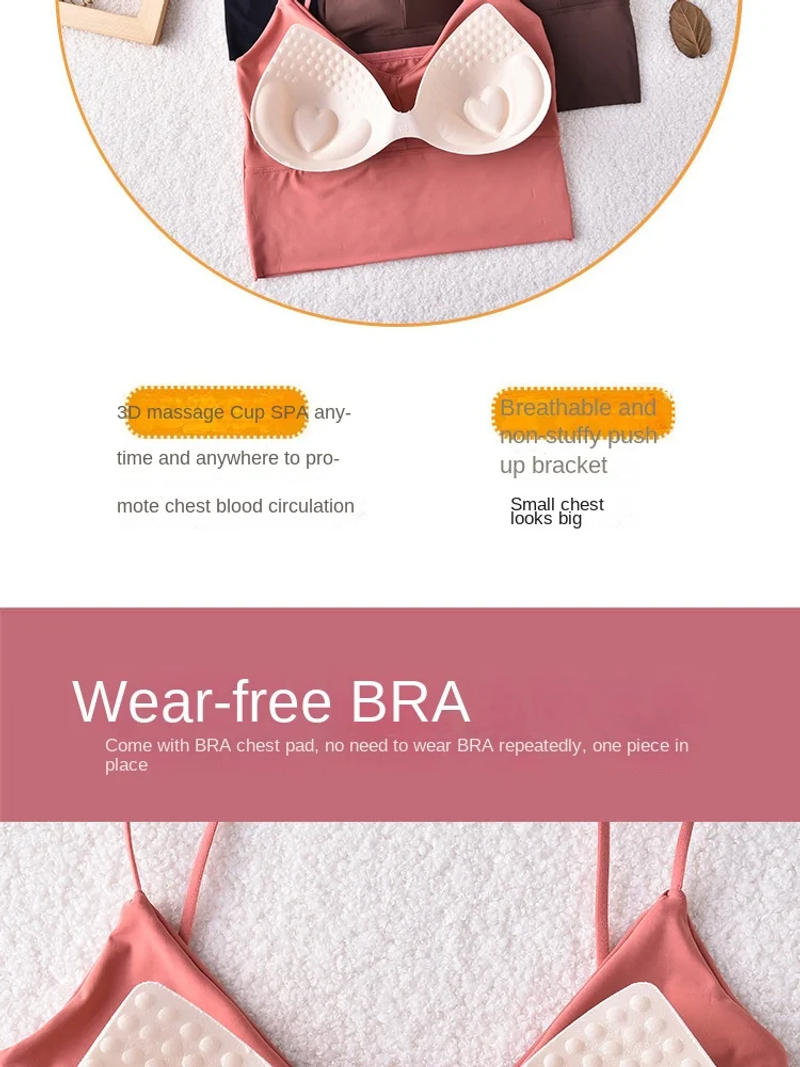 Description Picture 6 of item2024 Sexy Bra Push Up Bas for Women Bralette Seamless Padded Bra Strap Silk Tops Lingerie Wireless Fitness Tops Brassiere Bra