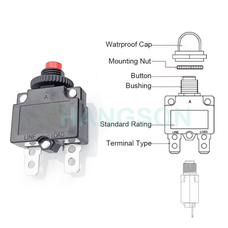Description Picture 3 of itemCurrent Overload Protector Switch Push 3A 4A 5A 6A 7A 7.5A 8A 10A 15A 18A 20A 25A 30A Thermal Circuit Breaker Waterproof Cover