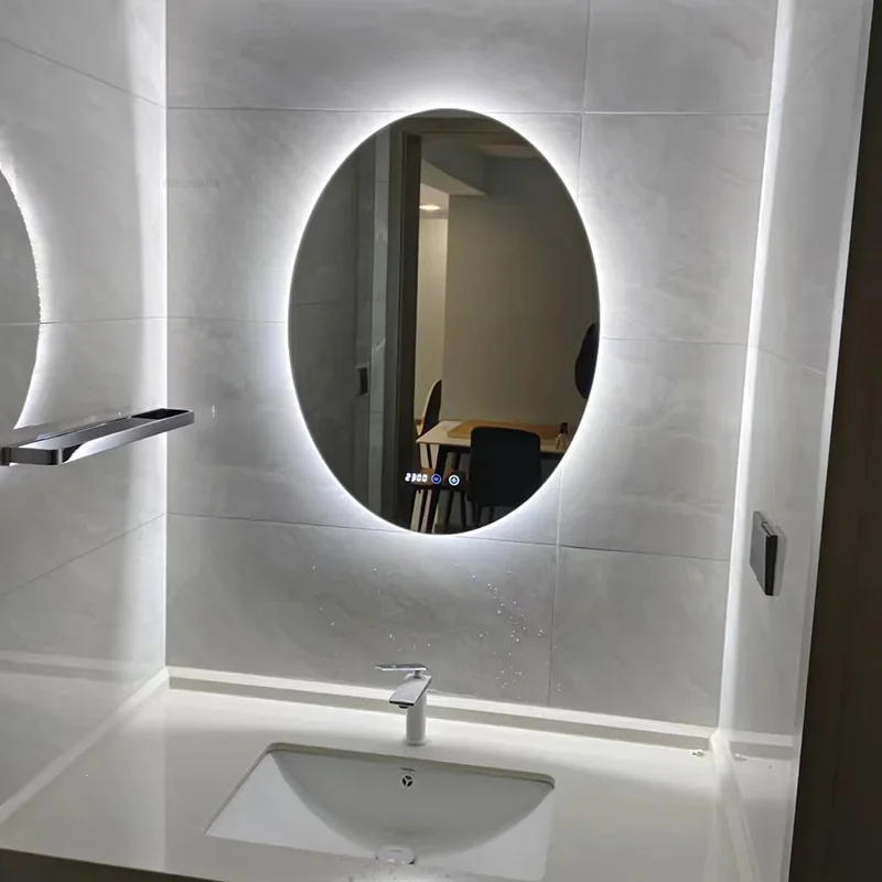 Description Picture 4 of itemNordic Smart Oval Bath Mirrors Home Anti-fog Bathroom Mirrors with LED Light Touch Screen Minimalist Wall Hanging Makeup Mirrors