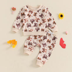 Autumn Fashion Baby Girls Clothes Sets Infant Newborn Bow Print Tops Sweatshirt Elastic Waist Pants Casual Tracksuit Outfit