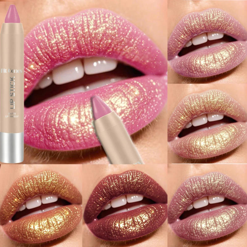 Description Picture 4 of item6 Colors Glitter Pearlescent Crayon Lipstick Bright & Shiny Fine Shimmer Lip Liner Pen Flowing Plump Moisturizing Makeup Stick