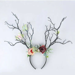 Christmas Headband Antlers Deer Horns Fairy Tale Flower Tree Branch Retro Hair Hoop Crown Festival Party Props Xmas Costume