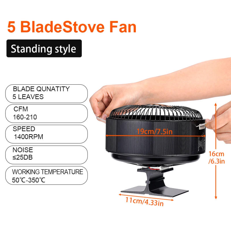 Description Picture 5 of item5 Blades Heat Powered Stove Fan Free Standing Log/Wood/Pellet Burner Ecofan Efficient Heat Distribution Quiet Home Fireplace Fan