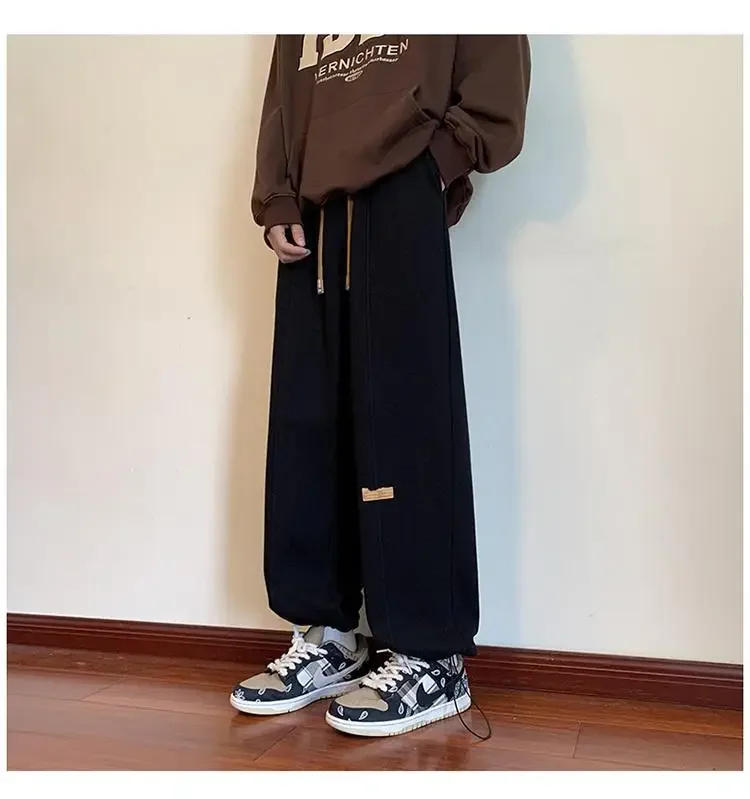 Description Picture 5 of itemPlus Velvet Wide-leg Pants Men's Waffle High Street 2024 Casual Unisex Oversize Korean Trousers Warm Thicken Straight Sweatpants