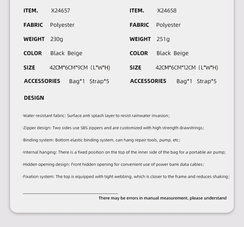 Description Picture 5 of itemRhinowalk Bike Bag 2.1L/2.7L Bicycle Frame Under Tube Bag  Dirt-resistant MTB Road Gravel Bike Triangle Storage Bag 1 Piece Sale