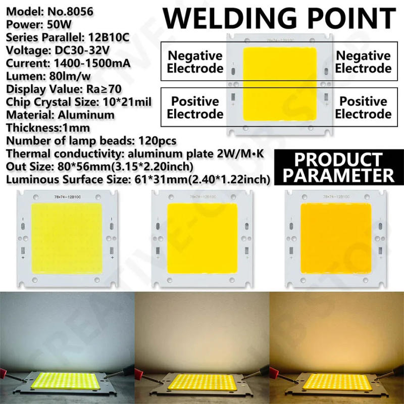 Description Picture 5 of item8056 7874 7660 50W LED COB Chip DC30-32V LED Light Source Chip On Board Cold White Neutral White Warm White for DIY Working Lamp