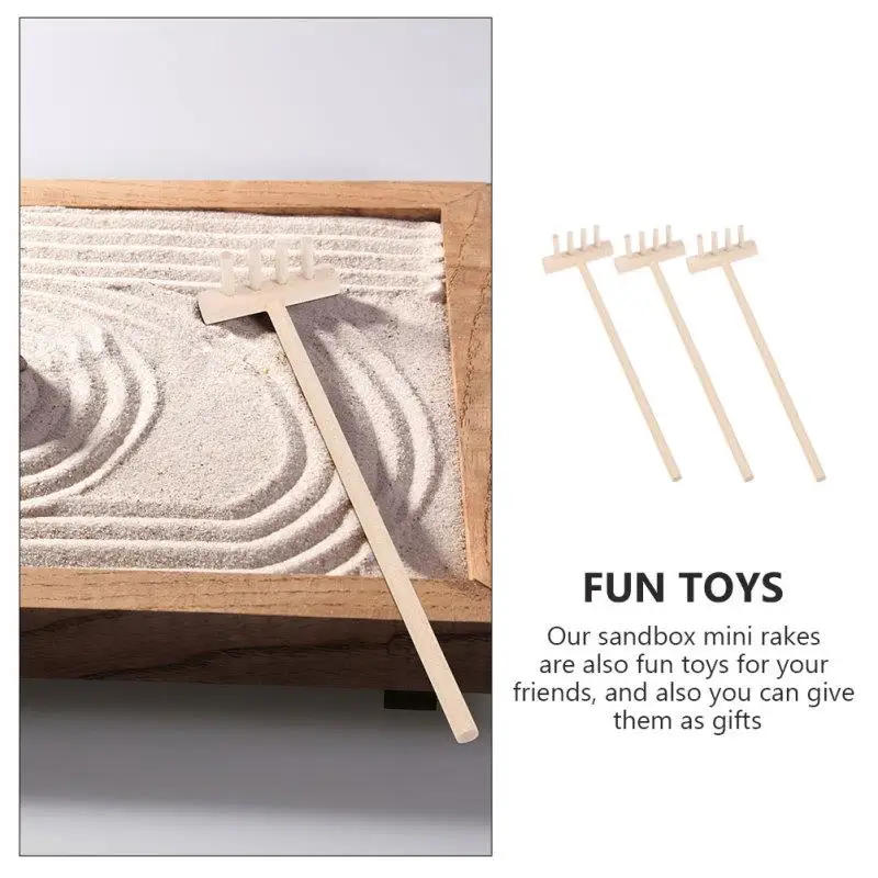 Description Picture 2 of item3 Pcs Japanese Style Bamboo Rake and Sand Ornament Mini Garden Rakes Tray Miniatures Sandbox Rake Crafts Table Crafts Zen