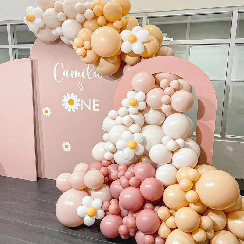 Description Picture 2 of item132Pcs White Daisy Sunflower Themed Balloon Arch Kit Black Pink Yellow Latex Bal for Wedding Birthday Baby Shower Party Decors