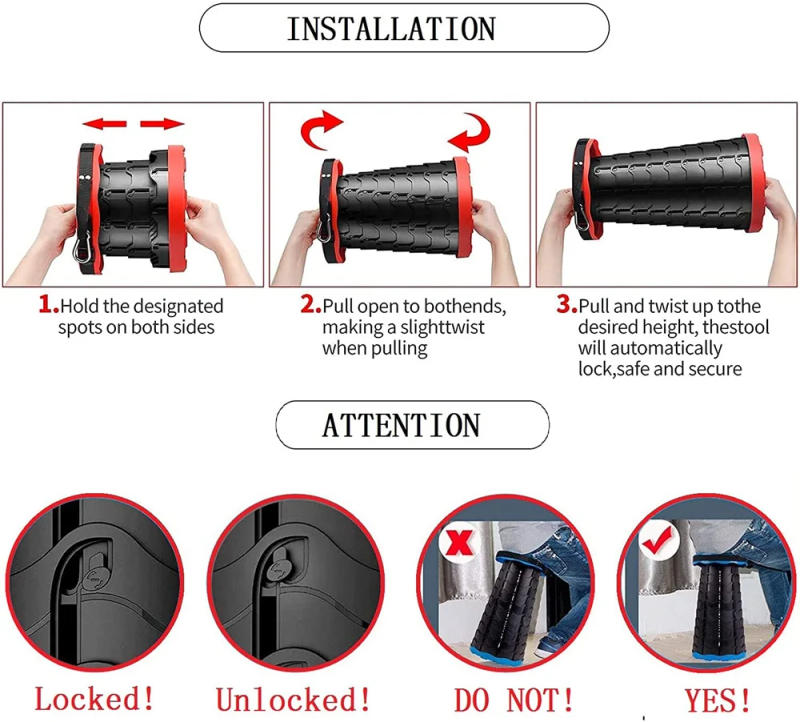 Description Picture 3 of itemPortable Telescoping Folding Camping Stool, Outdoor Foldable Beach Chair, Folding Camping Chair for Travel Hiking Fishing Garden