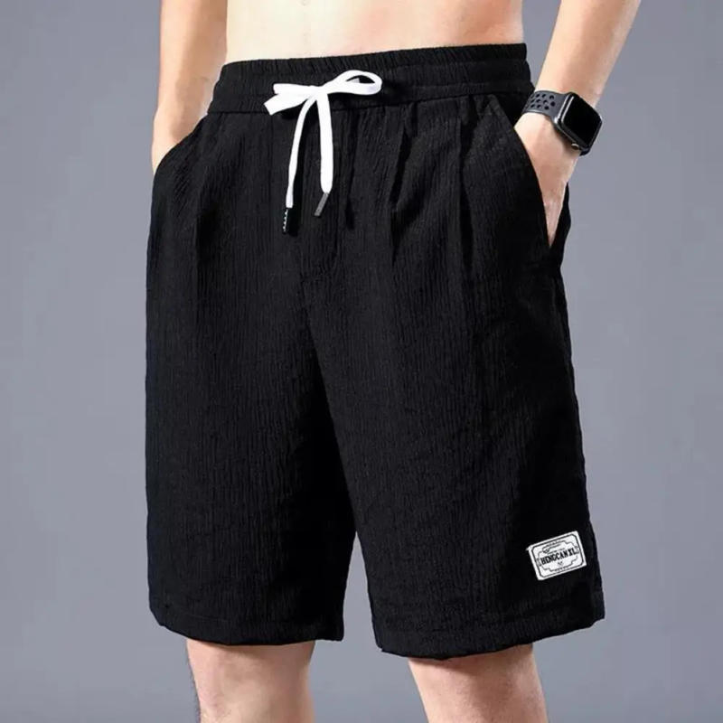 Description Picture 4 of itemMen Summer Athletic Shorts Mid-rise Elastic Drawstring Waist Shorts Wide Leg Running Quick Drying Ice Silk Shorts Cropped Pants