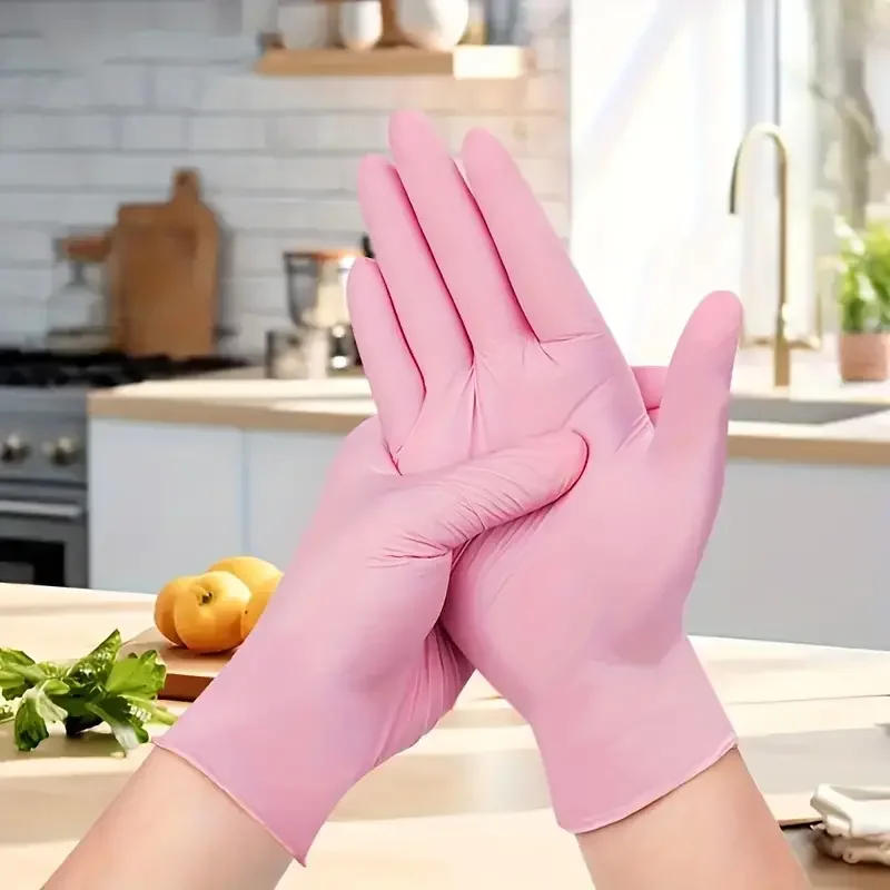 Description Picture 2 of item20/50/100PCS Pink Nitrile Gloves Disposable Powder & Latex Free Kitchen Gloves Women Beauty Salon Cooking Tattoo Hair Dye Gloves
