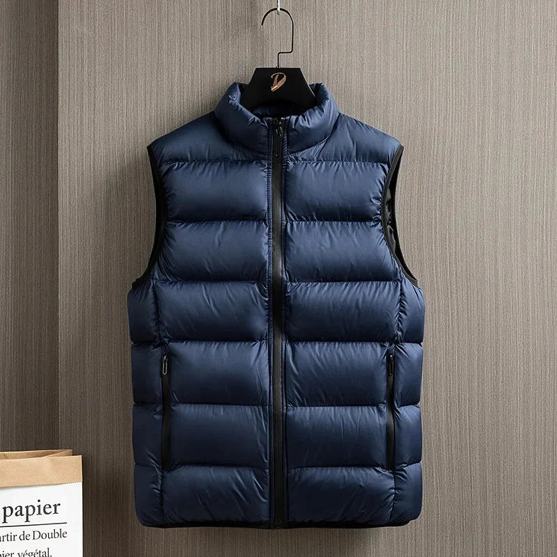 Description Picture 5 of item2024 New Autumn Winter Thick Vests Men Korean Sleeveless Puffer Jacket Motorcycle Vest Plus Size Down Cotton Waistcoat Zipper