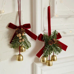 Christmas Red Velvet Bow Pendant Fabric Decoration Supplies Tree Hanging Ornament Pine Cone Bell Scene Decoration