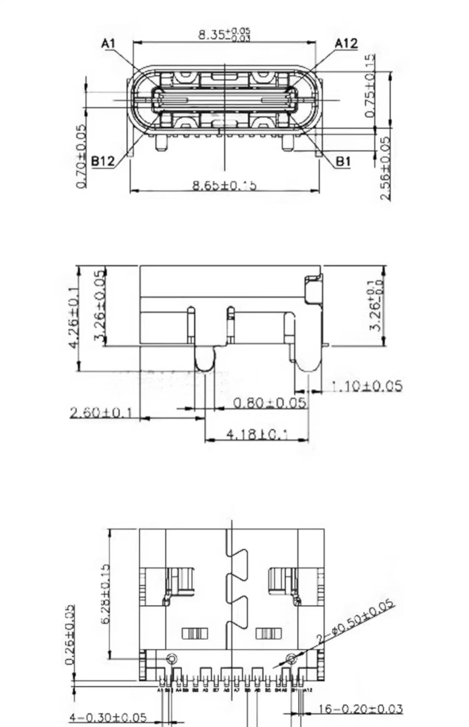 Description Picture 4 of item5PCS USB3.1 interface TYPE-C female seat 16PIN blue/orange/purple/green/black/white rubber core, four-foot plug board