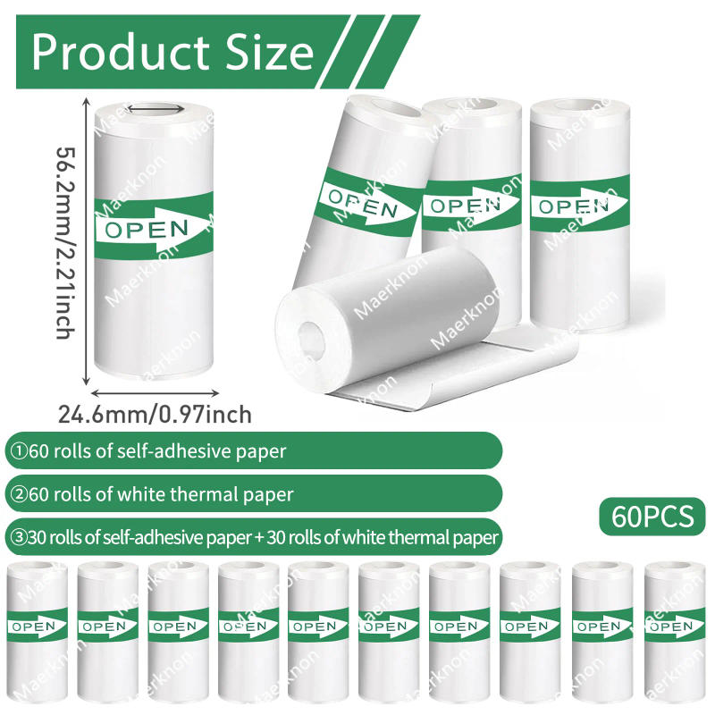 Description Picture 5 of item60 Rolls Mini Printer Adhesive Paper Self-adhesive Paper White Thermal Paper Printer Label Sticker For Photo lnkless Printer57mm