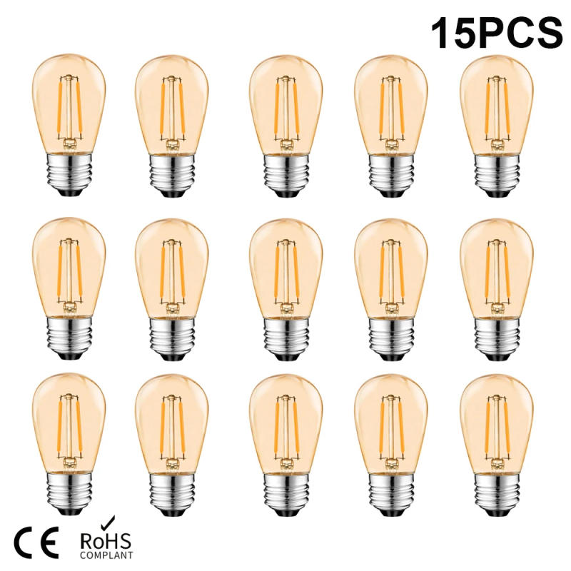 Description Picture 2 of itemS14 Vintage Led Filament Bulb E27 2W Amber Plastic ST45 LED bulb Warm White 2700K Edison Light Lamp IP44 For String Lighting