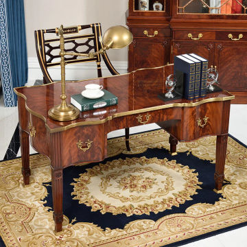 *Customized British Luxury Solid Wood Desk New Classical High-End Pure Copper Pieces  Study Chair Combination Furniture