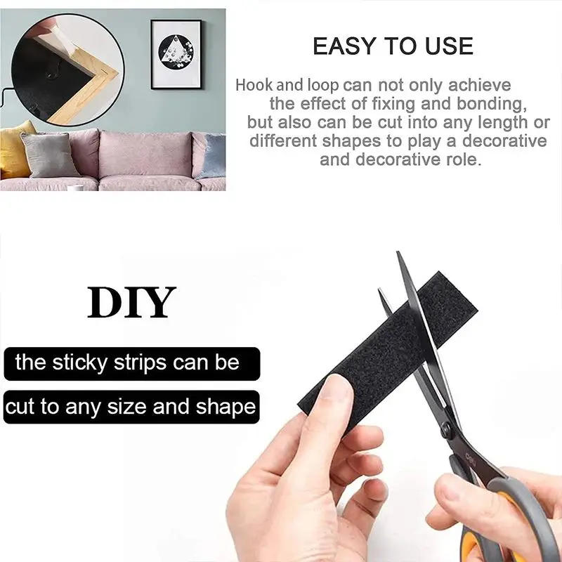 Description Picture 5 of item25M Magic Sticker Tape Self Adhesive Extra Strong Double Sided Adhesive with Sticker Pad Fluffy Hook and Loop Fastener Black 2cm