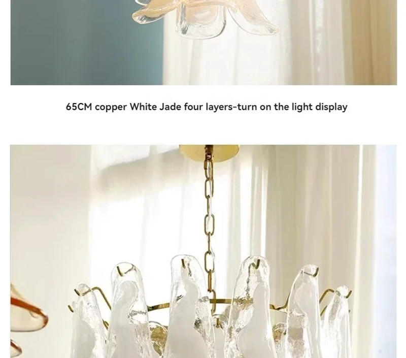 Description Picture 4 of itemHandmade Cloud Glass French Retro Light Luxury Chandelier Bedroom Villa Living Room Palace Restaurant White Jade Pendant Lights