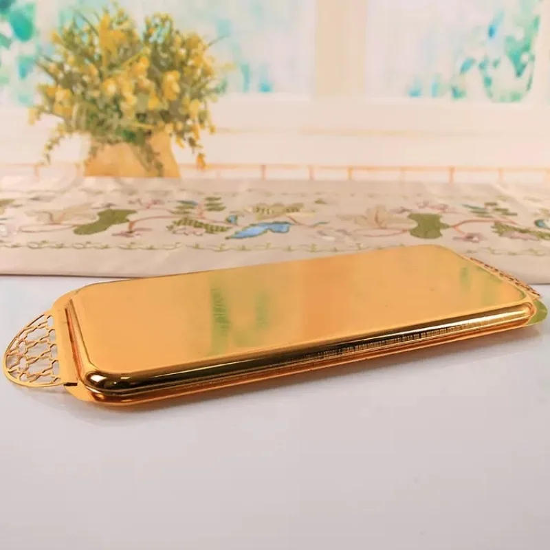 Description Picture 5 of itemEuropean Light Luxury Fruit Tray,Alloy Household Rectangular Tray,Dinner Plate Cup Tea Tray Living Room Decoration Storage,35cm